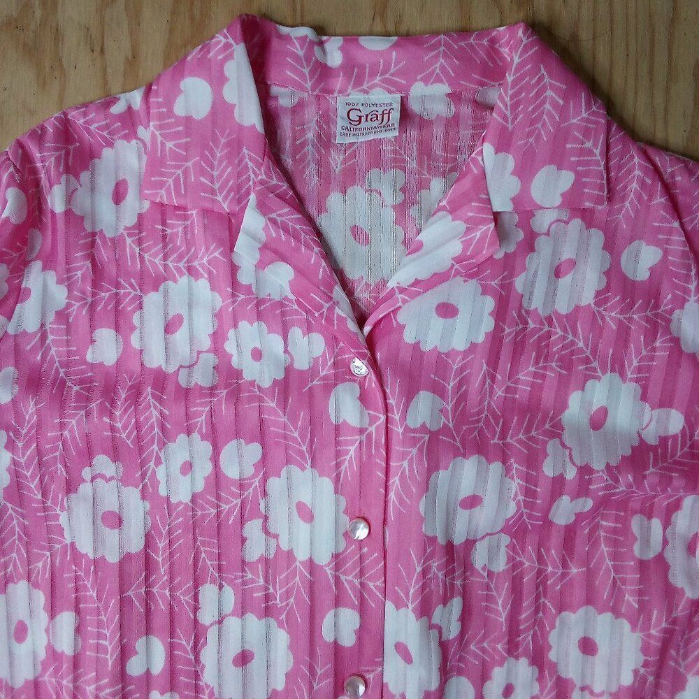 Vintage Graff Californiawear Pink Floral Pleated Disco Shirt